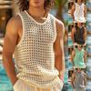American Style Fashion Men Tops Popular Vacation Hollow Out Mesh Vests Sexy Casual Sleeveless Tank Tops Summer