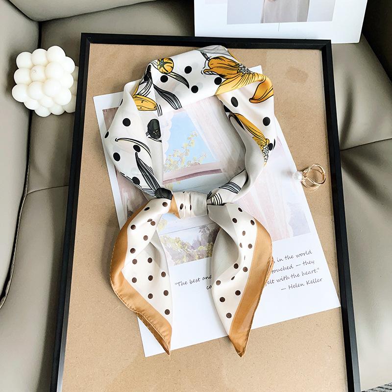 Modern Trend Geometric Polka Dot Flower Printing 70 Square Towel New Women's Fashion Decoration Temperament Simulation Silk Scarf