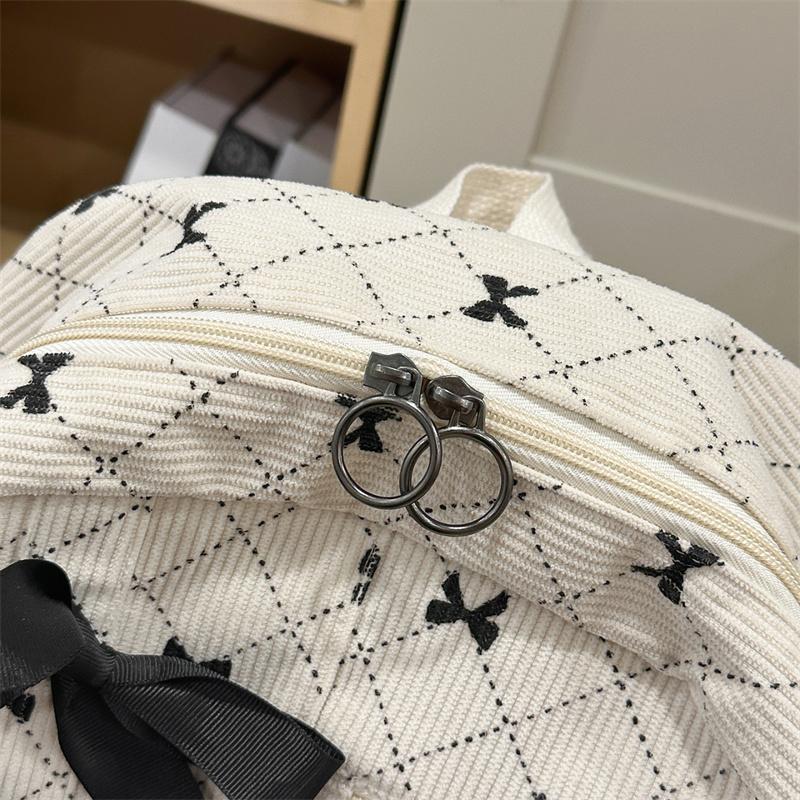 Вельветовый рюкзак большой вместимости с принтом бантика, студенческий школьный рюкзак