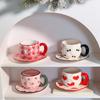Large Capacity Hand-squeezed Red Heart-shaped Ceramic Coffee Cup and Saucer Set Hand-painted Cup Girl Heart Water Cup