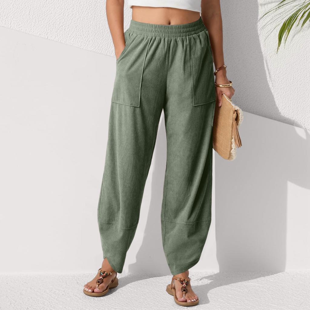 Модные женские однотонные повседневные укороченные брюки с карманами