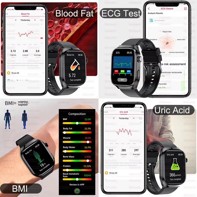 2025 New Uric Acid Blood Lipids Smart Watch Men ECG+PPG Blood Pressure Blood Oxygen Bluetooth Call Health Smartwatchs for IOS Android