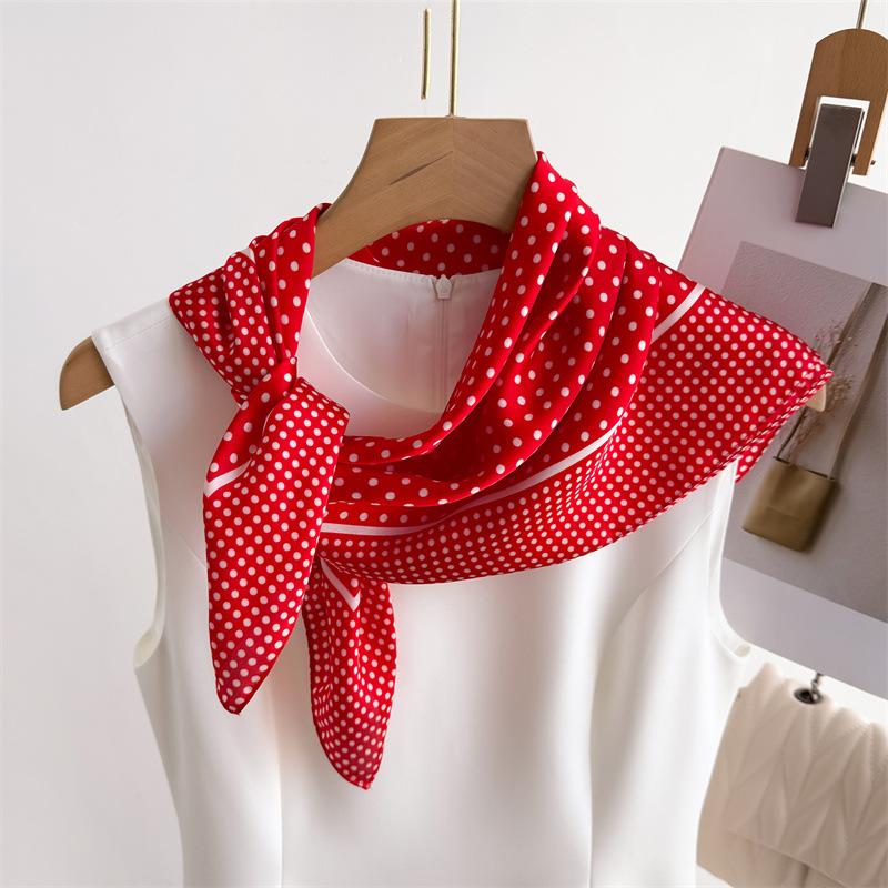 Printed Imitation Silk Scarf Polka Dot Square Scarf High-End Shawl Versatile Neck Small Square Scarf Headscarf New