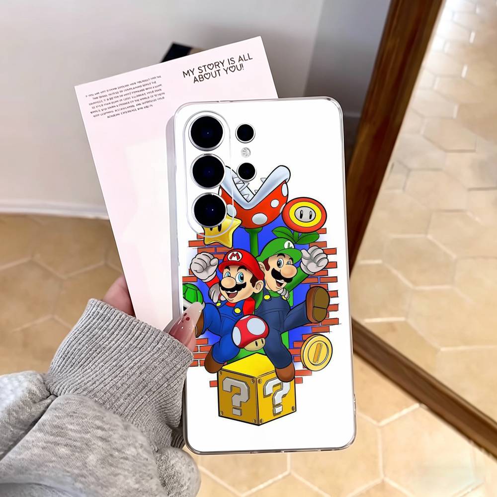Мультяшный чехол для телефона S-Super M-MarioS Bros для Samsung S25,S24,S21,S22,S23,S30,Ultra,S20,Plus,Fe,Note,10,9,5G Прозрачная крышка