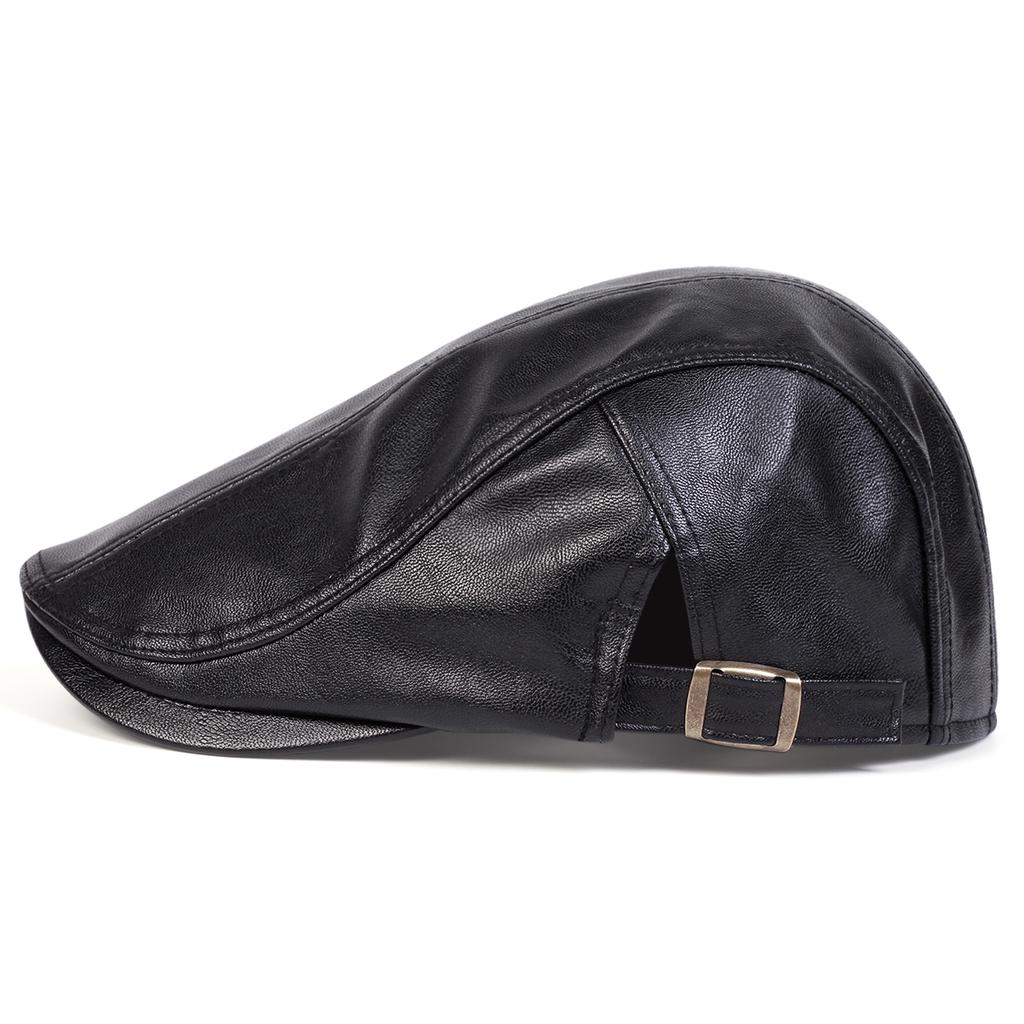 Men Retro Pu Leather Solid Color Newsboy Caps British Painters Hats Spring Autumn Side Adjustable Flat Cap Hip Hop Berets