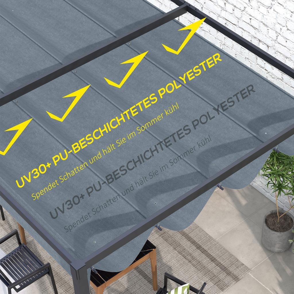 Pergola Cover Roof, 2.86 x 2.45 m Retractable Sun Shade Top for 3 x 2m Pergola Frame, UV30+ Protected, Dark Grey