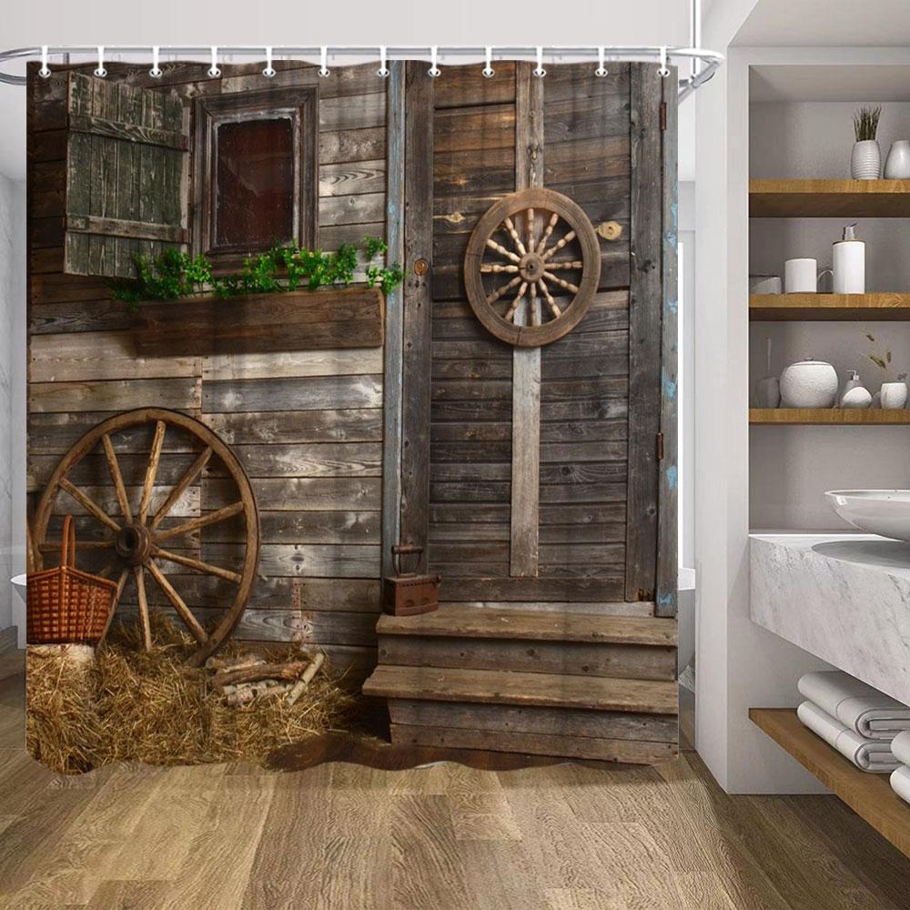 Ретро Деревянные Двери Набор Занавески для Душа Рустик Старый Винтажный Амбарная дверь Тканевые Занавески для Ванной Комнаты Фермерский Дом Декор для Ванной Экраны для Ванной Крючок