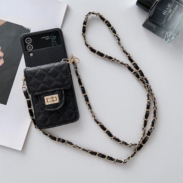 Кожаный чехол для карты с ремешком через плечо для телефона Samsung Galaxy Z Flip 3 Flip 4 Z Flip4 Flip3 5g, милый защитный чехол-цепочка