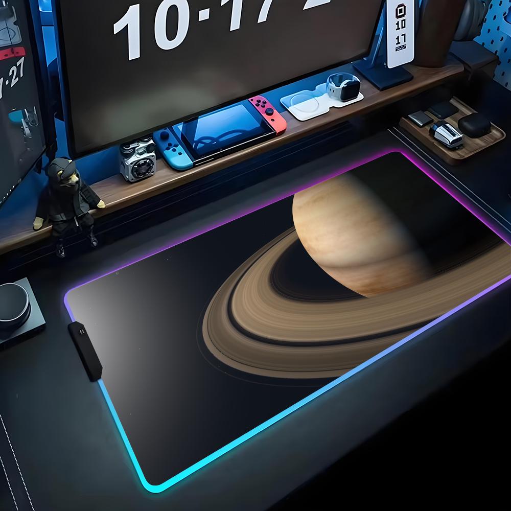 Коврик для мыши Saturn RGB Игровой коврик для мыши Большой светодиодный коврик Настольный коврик для ПК Светящийся коврик для мыши Большие коврики для клавиатуры Настольный ковер с подсветкой