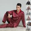 2025 New Men's Long Sleeve Silk Satin Classic Printed Pajama Set Luxury Silky Pajamas Sleepwear Set