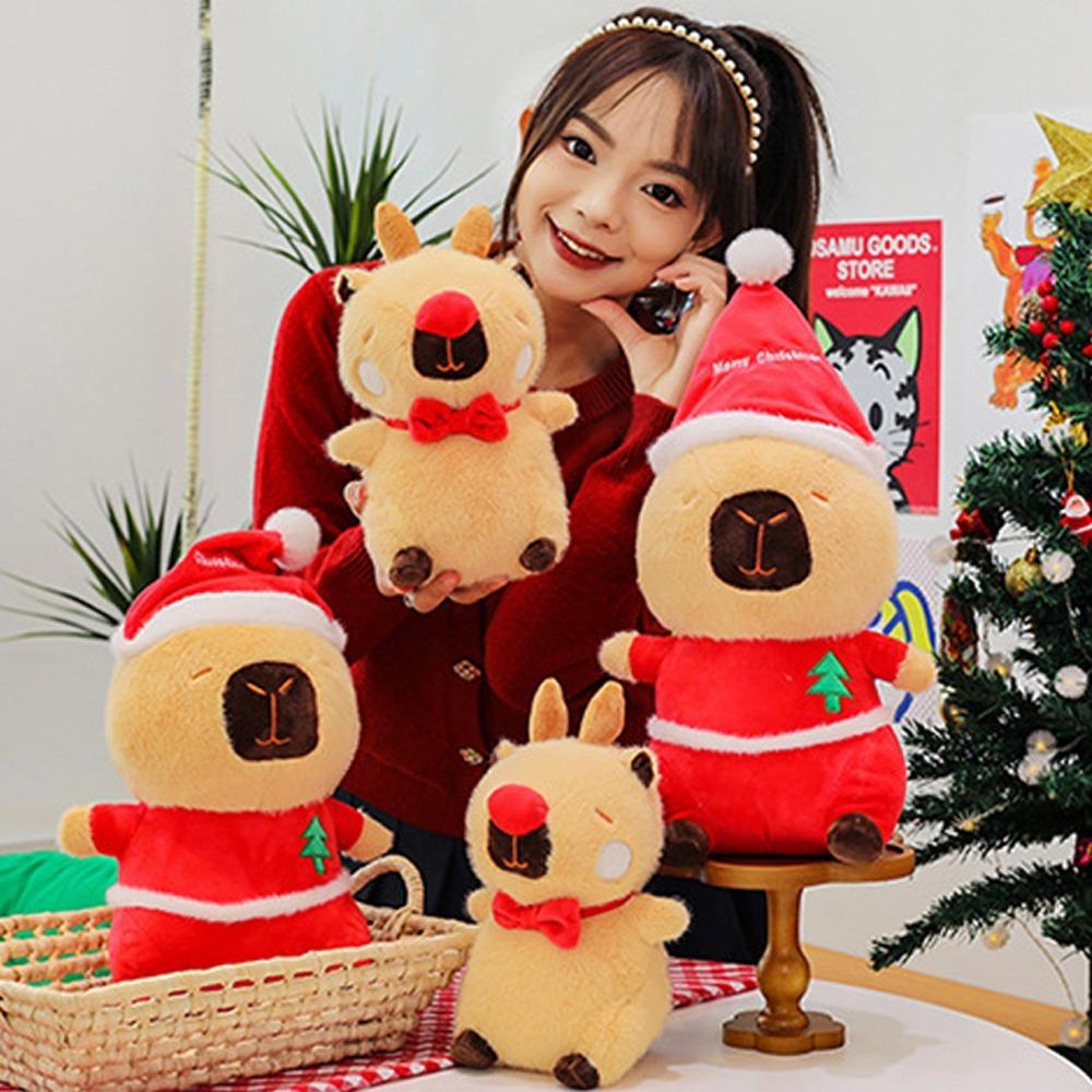 Merry Christmas Capybara Plush Doll Elk Capybara Fluffty Doll Capybara Plush Toy  Birthday Gift