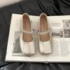 Versatile Casual Leather Shoes Square Head Rhinestone with Mary Jane Shoes Women's Summer Fashion Rhinestone Buckle Evening Single Shoes