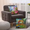 Whimsical Nature Pillow Covers, Bird & Floral Garden Scene Art Decorative Throw Pillow Cases, Playful Home Decor Cushion Covers