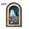 Ghost Themed Room Decor Arch Wooden Sign, Cute Halloween Table Rustic Farmhouse Spooky Home Accents Shelf Decor, Decorative Wall Art for Mantel Living