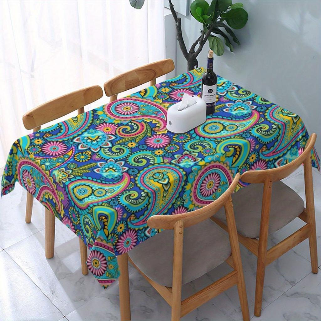 2D Flat Banner, 1pc Paisley Pattern Kitchen Dining Printed Multi-Size Functional Tablecloth, Material Tablecloth, Washable Microfiber Tablecloth, Holi