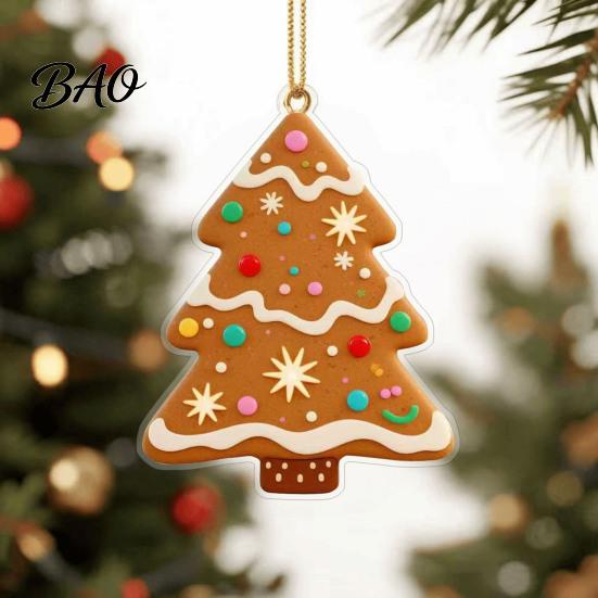 Winter Seasonal Hanging Decor Gingerbread Christmas Tree Pendant, Double-sided Acrylic Ornament for Man Ornaments Holiday Home And Car Rearview Mirror
