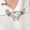 Women Duck Clip Brooch Faux Pearl Rhinestone Decor Bow Shape Anti-slip Collar Decoration Brooch Prom Party Clothes Jewelry