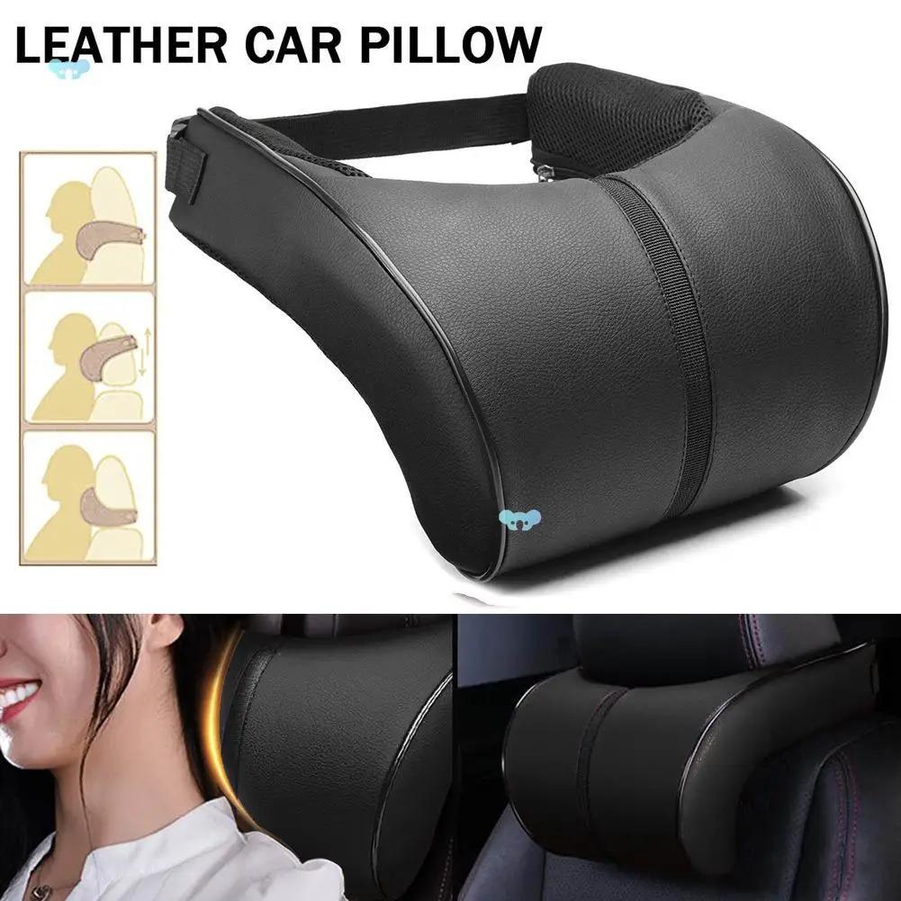 Leather Memory Foam Car Neck Pillow, Ergonomic Headrest Massage Cushion for Seat, Travel Head Support Car Accessories