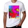 CUTE FUNNY CARTOON FUCHSIA RED PINK CRAB WITH UMBRELLA ON BEACH ORIGINAL ART TShirt Big and Tall Gym TShirt