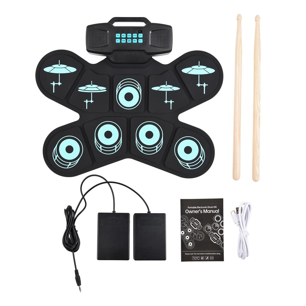 Electronic Drum Set Hand Roll Drum Set 9 Pads Dual Speaker Rechargeable Holiday Birthday Gift