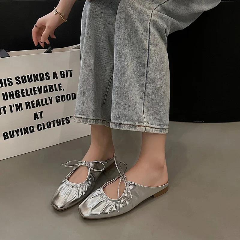 Обувь для женщин 2024 Высококачественные мюли женские тапочки модные легкие дикие повседневные тапочки женские однотонные закрытые туфли женские