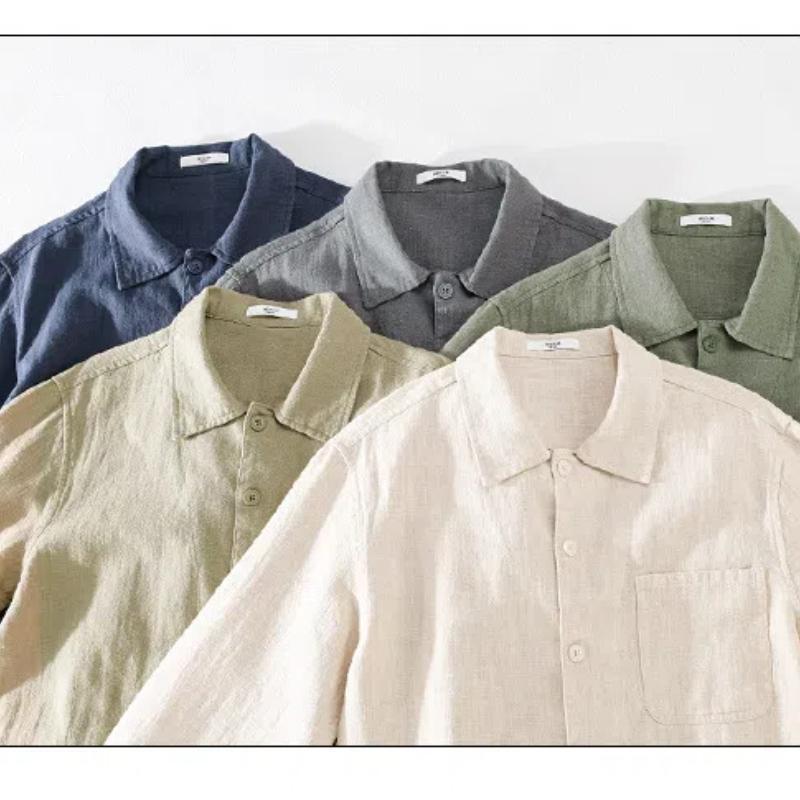 Весенние и осенние рубашки с длинным рукавом для мужчин в китайском стиле из хлопка и льна, повседневная мужская одежда с несколькими карманами, однотонная рубашка с воротником-лацкан