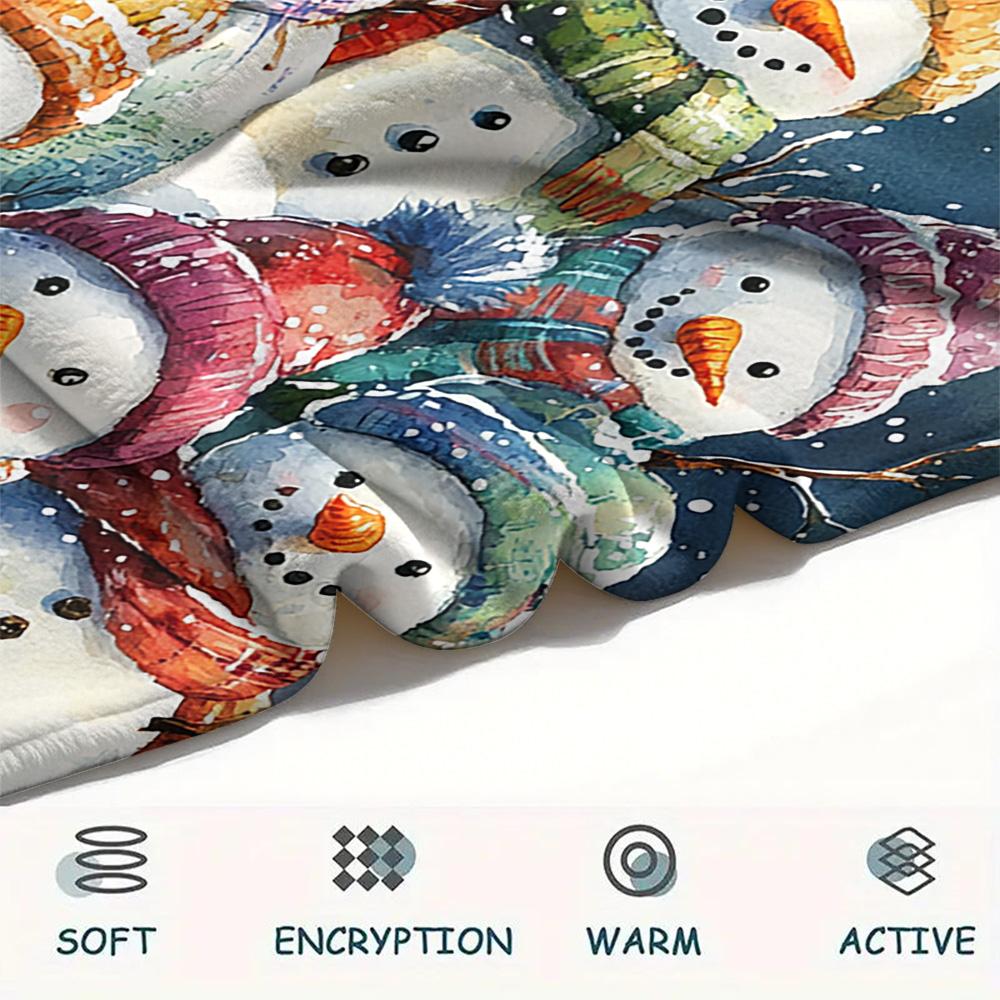 Snowmen Print Flannel Blanket, High quality Comfortable for All Seasons, Home Decor, Warmth and Comfort, Perfect for Christmas Gifts