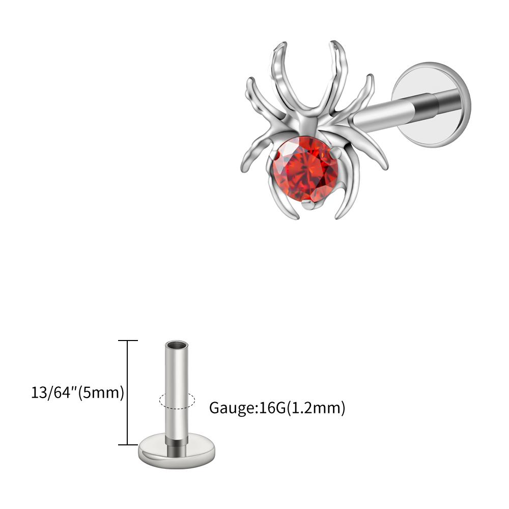 Right Grand ASTM F136 Titanium 16G CZ Spider Cartilage Earring Animal Spider Helix Tragus Lobe Stud Halloween Piercing Jewelry