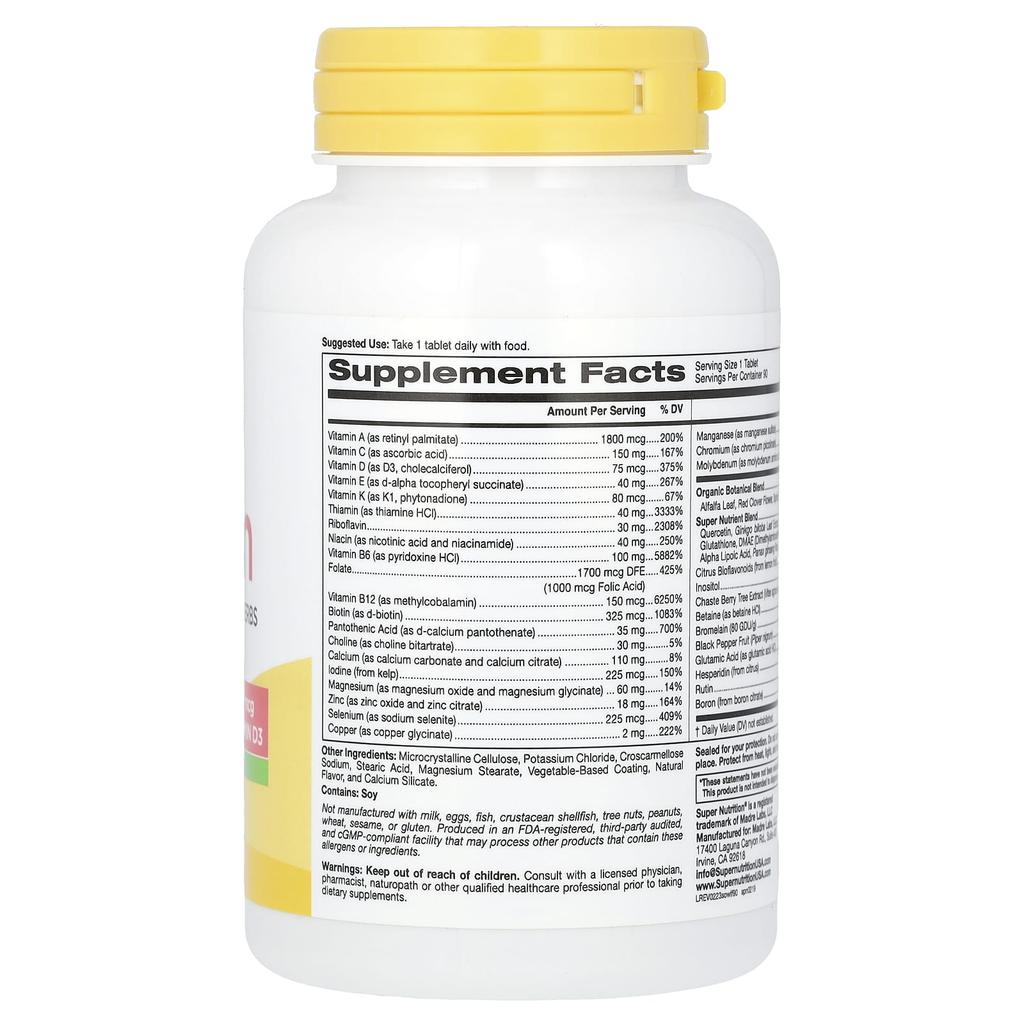 Super Nutrition, SimplyOne, женские мультивитамины + полезные для здоровья травы, без железа, 90 таблеток