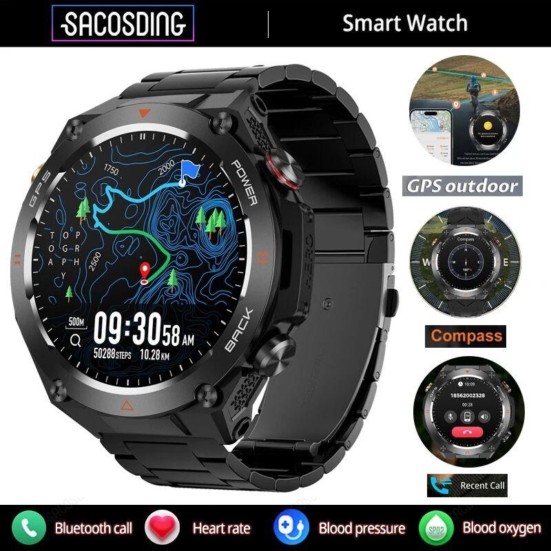 SACOSDING GPS Track Мужские умные часы Компас Высота Давление Спорт Фитнес Bluetooth Talk Умный браслет 650 мАч Длительный срок службы 2024 Новинка