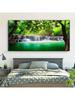 1 Frameless Waterproof Canvas Hanging Picture, Green Forest Waterfall Natural Scenery Pattern Suitable For Living Room Bedroom Bed Sofa Wall Decor