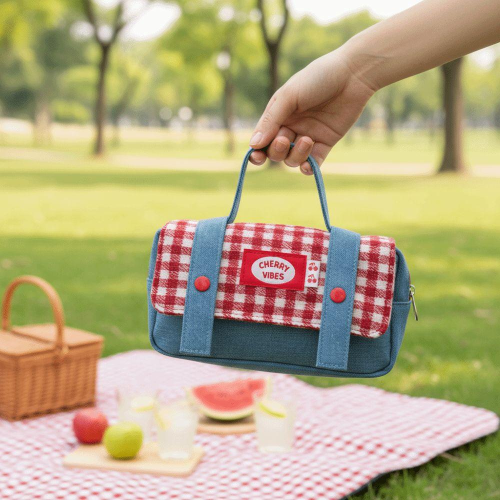 Sweet Grid Pencil Case Portable Pen Organizer Pouch Cute Stationery Organizer Office Use