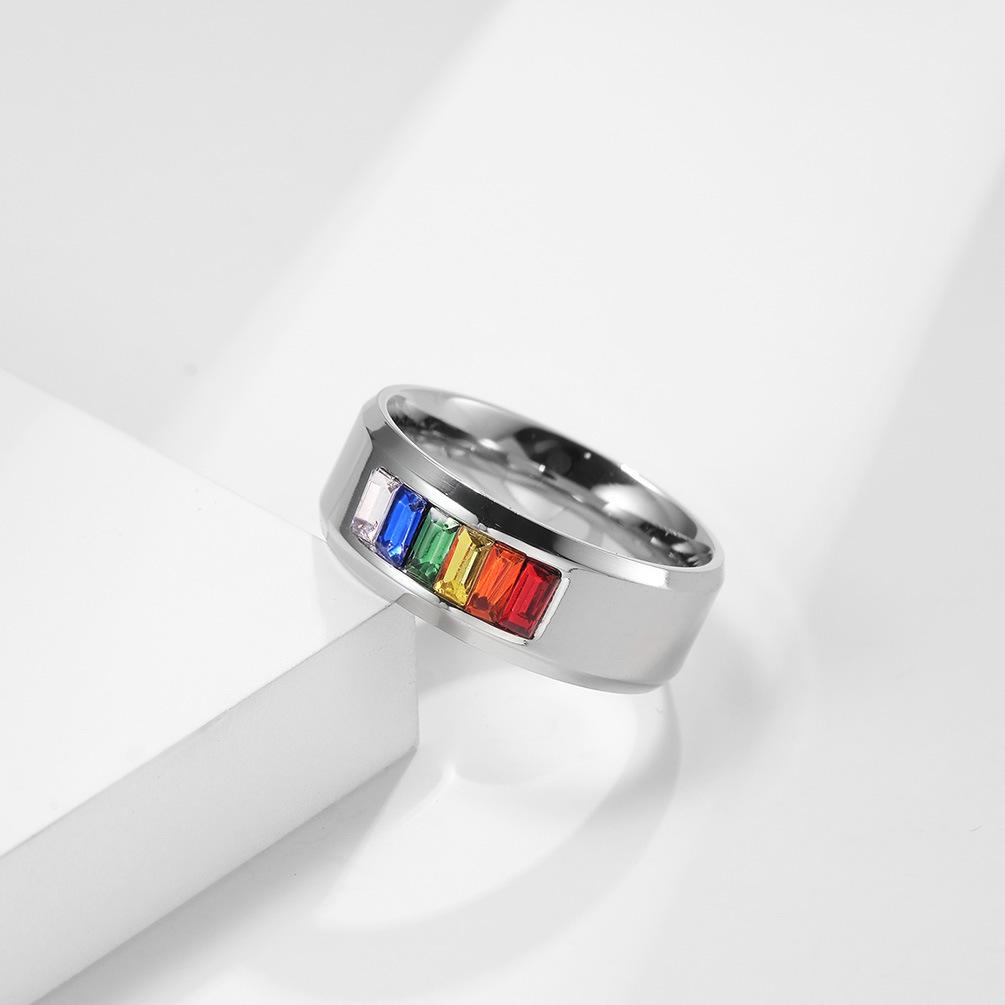 Titanium Steel Rainbow Ring for Men's Women's Fashion Ring Couple Pair Ring Jewelry