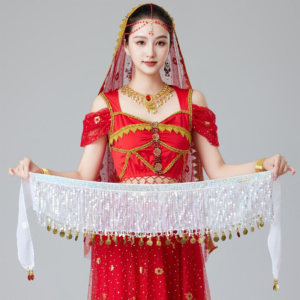 Women's High Waisted Sexy Sequined Half Skirt Waist Accessories Sequined Belly Dance Waist Scarf