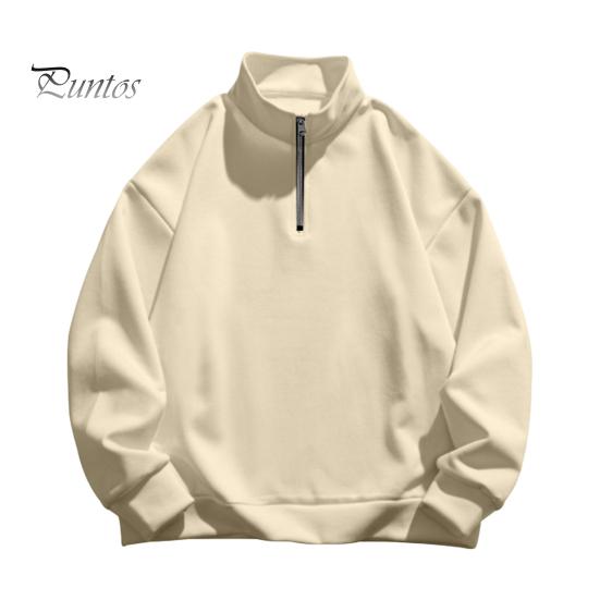 Мужская толстовка с застежкой-молнией и воротником-стойкой, с длинными рукавами, однотонный пуловер средней длины, спортивный повседневный топ, легкая одежда для путешествий, офиса, повседневной носки