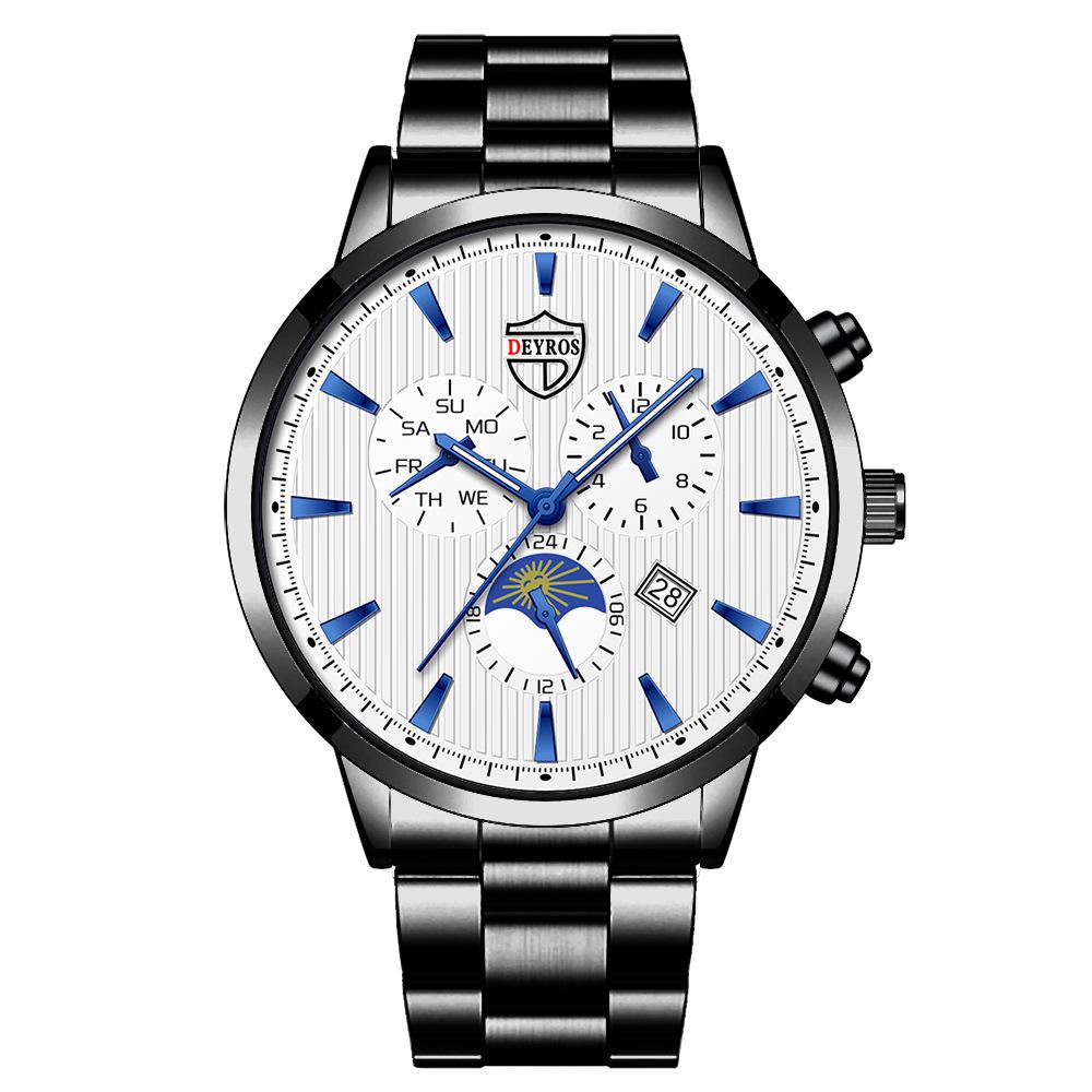 Men'S Stainless Steel Fashion Luminous Calendar Watch Quartz Watch