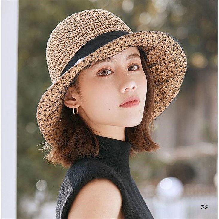 Sanya photo straw hat women's summer big brim beach hat foldable vacation sunshade Xiaohongshu scenic spot