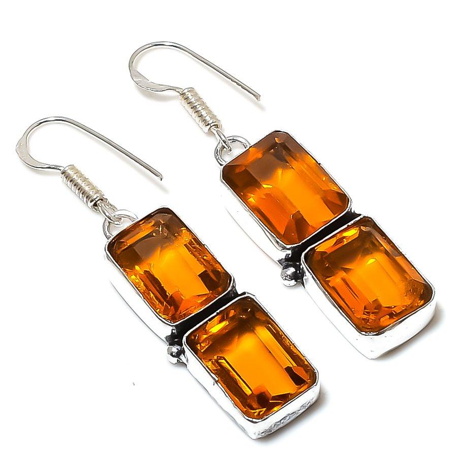 Серьги ручной работы из стерлингового серебра 925 пробы с натуральным медовым топазом 1,97 дюйма c6B11