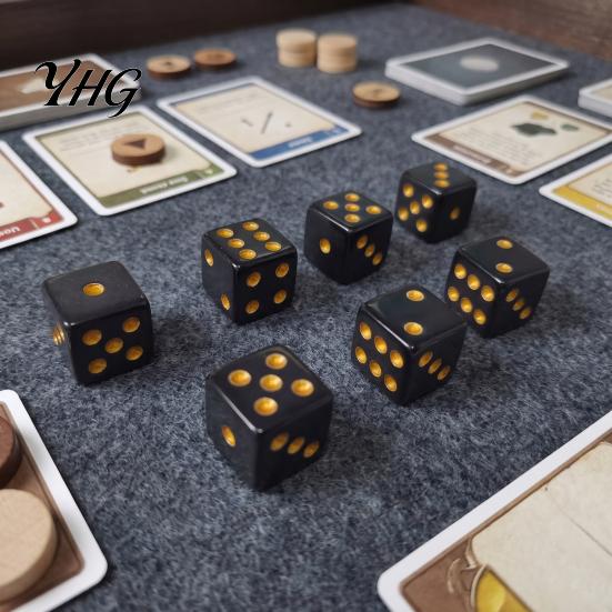 Black Gaming Dice 5/10/15Pcs 16mm with Golden Dots, 6-Sided Acrylic Compact Set, Classic Tabletop Board Game Accessories Durable Set