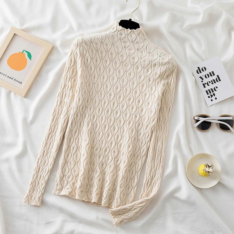 Вязаный свитер Джемпер женский полуводолазка свитер женский трикотаж тонкий однотонный пуловер осень и зима теплый мягкий тянуть