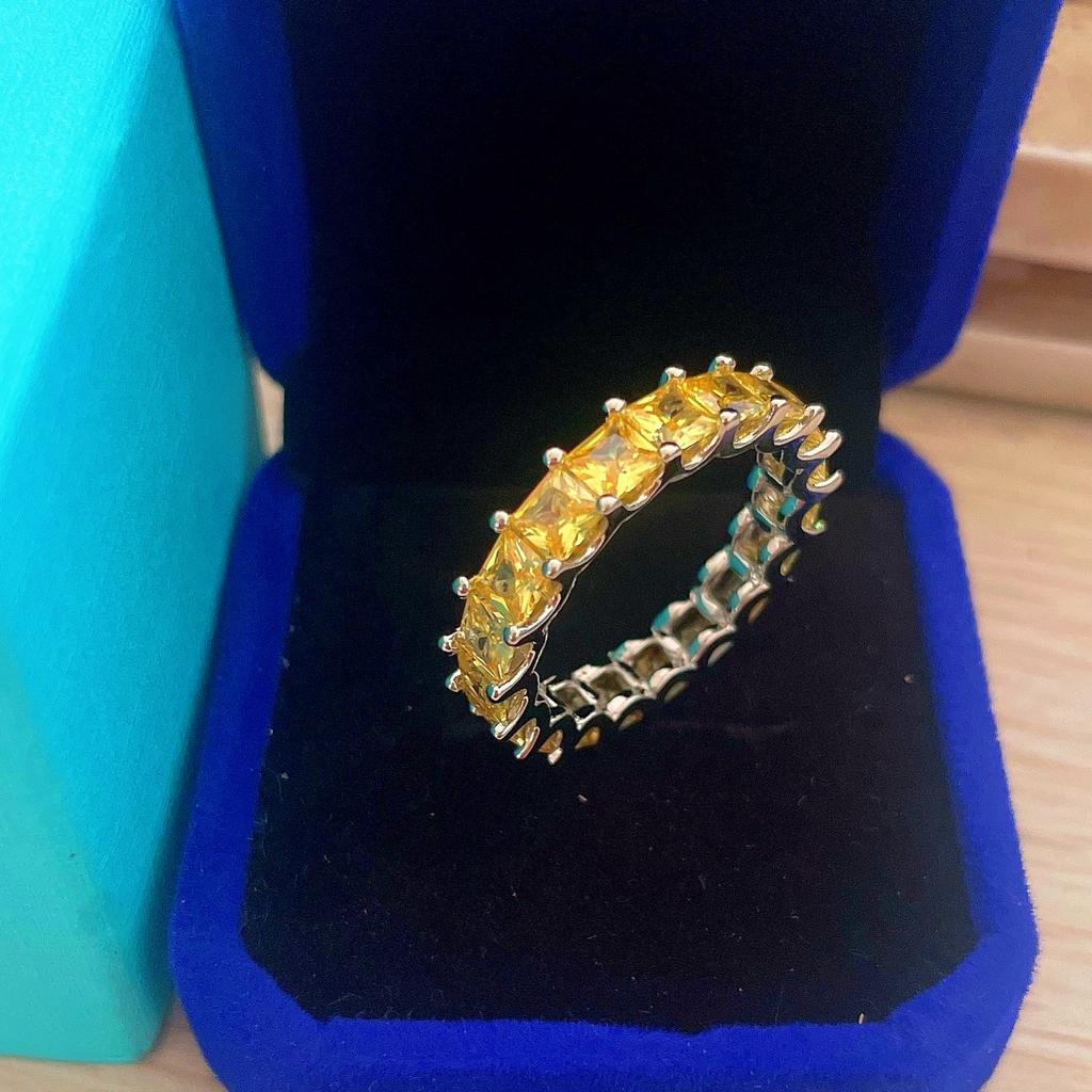 Eternity 925 Sterling Silver Engagement Wedding Band Rings Sets for Women Bridal Princess Cut Diamond Promise Party Jewelry Gift