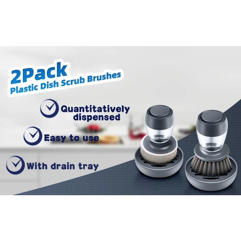 Набор из 2 щеток для мытья посуды с дозатором мыла, набор кухонных скребков для мытья посуды с поддоном для слива для мытья тарелок/кастрюль