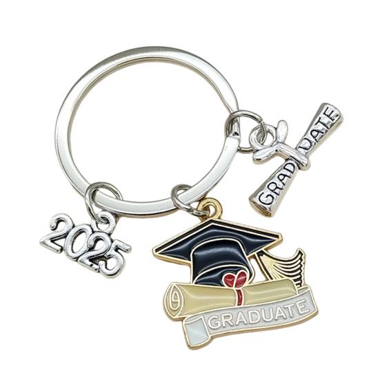 Брелок для ключей в виде выпускной шапки, прочный металлический, класс 2025 года, выпускной бакалавр, шляпа, брелок, держатель, сумка, рюкзак, подвесное украшение
