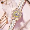 Luxury Top Brand Women's Automatic Watches Fashion Gold Skeleton Mechanical Wristwatches Steel White Ceramics Strap