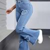Y2K Blue Stretchy Heart Shaped Flared Jeans High Waist Retro Fashion Trendy Elastic Trousers for Women