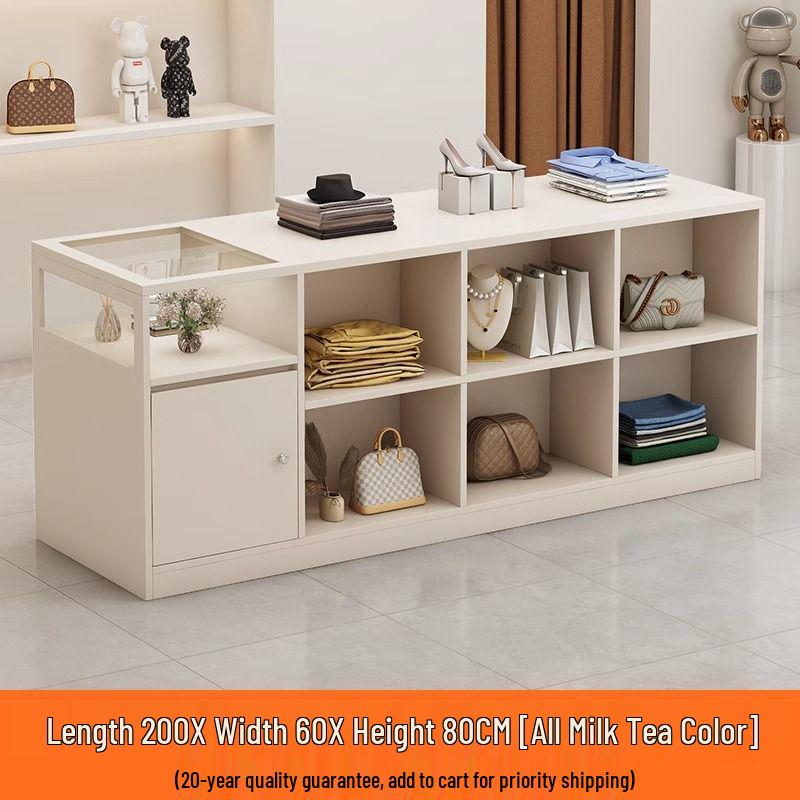 Retro Cash Register Island Counter Bar Table & Glass Display Case for Women's Clothing & Jewelry Store