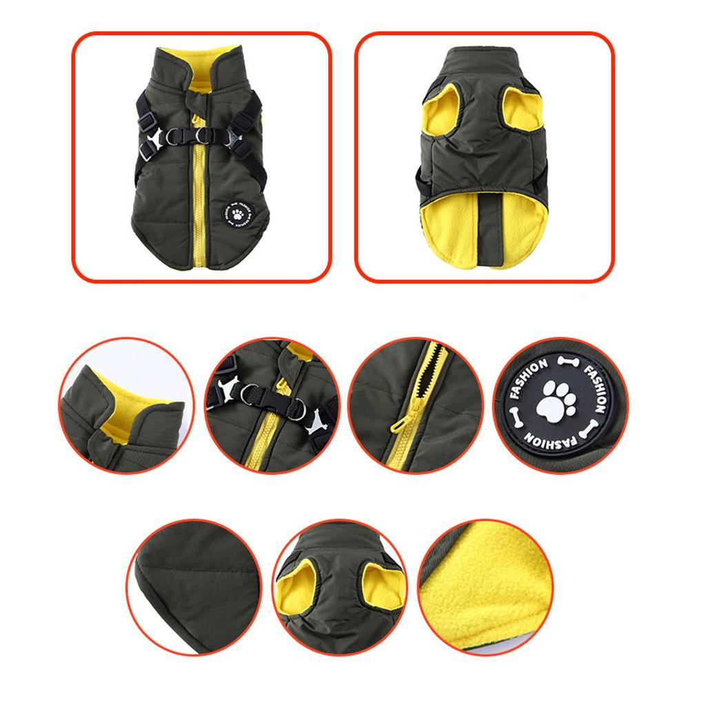 Зимний жилет для собаки со встроенной защитой от рывков, водонепроницаемый, теплый, флисовая спинка, застежка-молния сзади для собак малых и средних пород