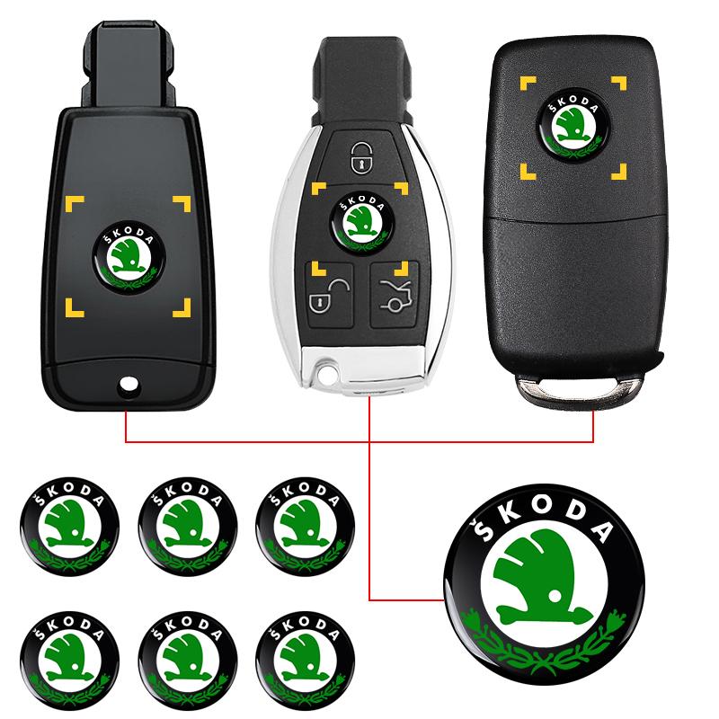 FMO3 11mm/14mm Aluminum Car Key Shell Sticker Badge Decals For Skoda Octavia Superb Febia Roomster Rapid Roomster Kodiaq Accessories
