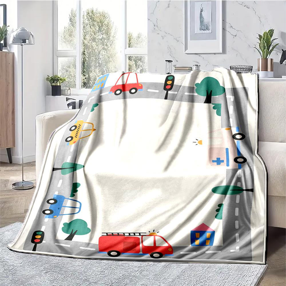 Cute cars Theme Printed Blanket - Perfect for Couch, Bed, Travel & Outdoor Use | Machine Washable, Cozy & Durable.