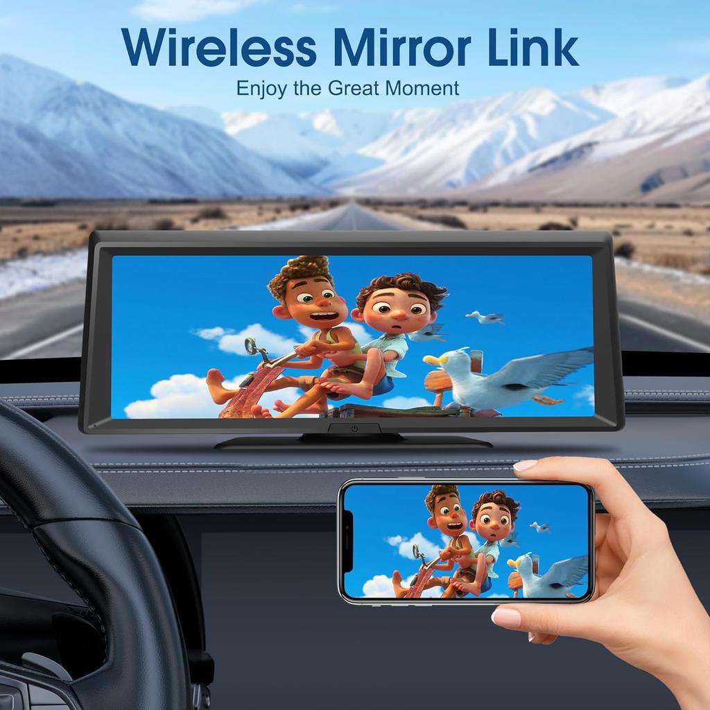 8.1' Портативный экран CarPlay с 2K видеорегистратором, Android Auto, 1080P камерой заднего вида, GPS, голосовым управлением